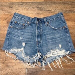 Levi's Classic Blue Frayed Jean Shorts